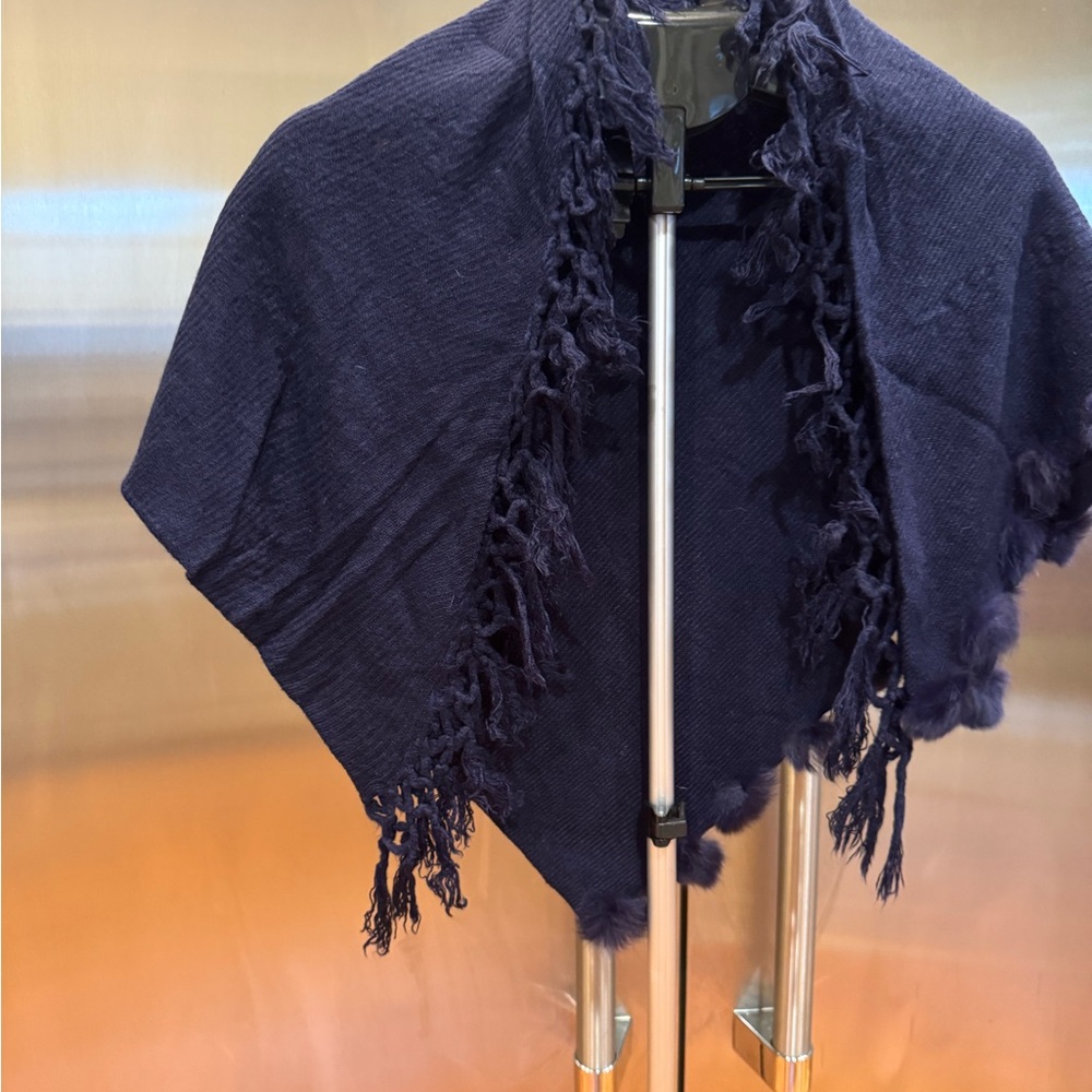 Navy Blue Fringed Shawl - Picture 2 of 6